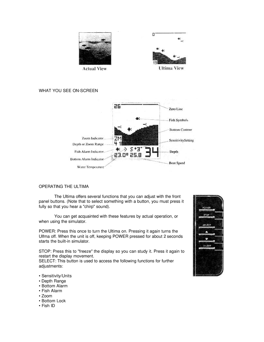 Humminbird manual What YOU see ON-SCREEN Operating the Ultima 