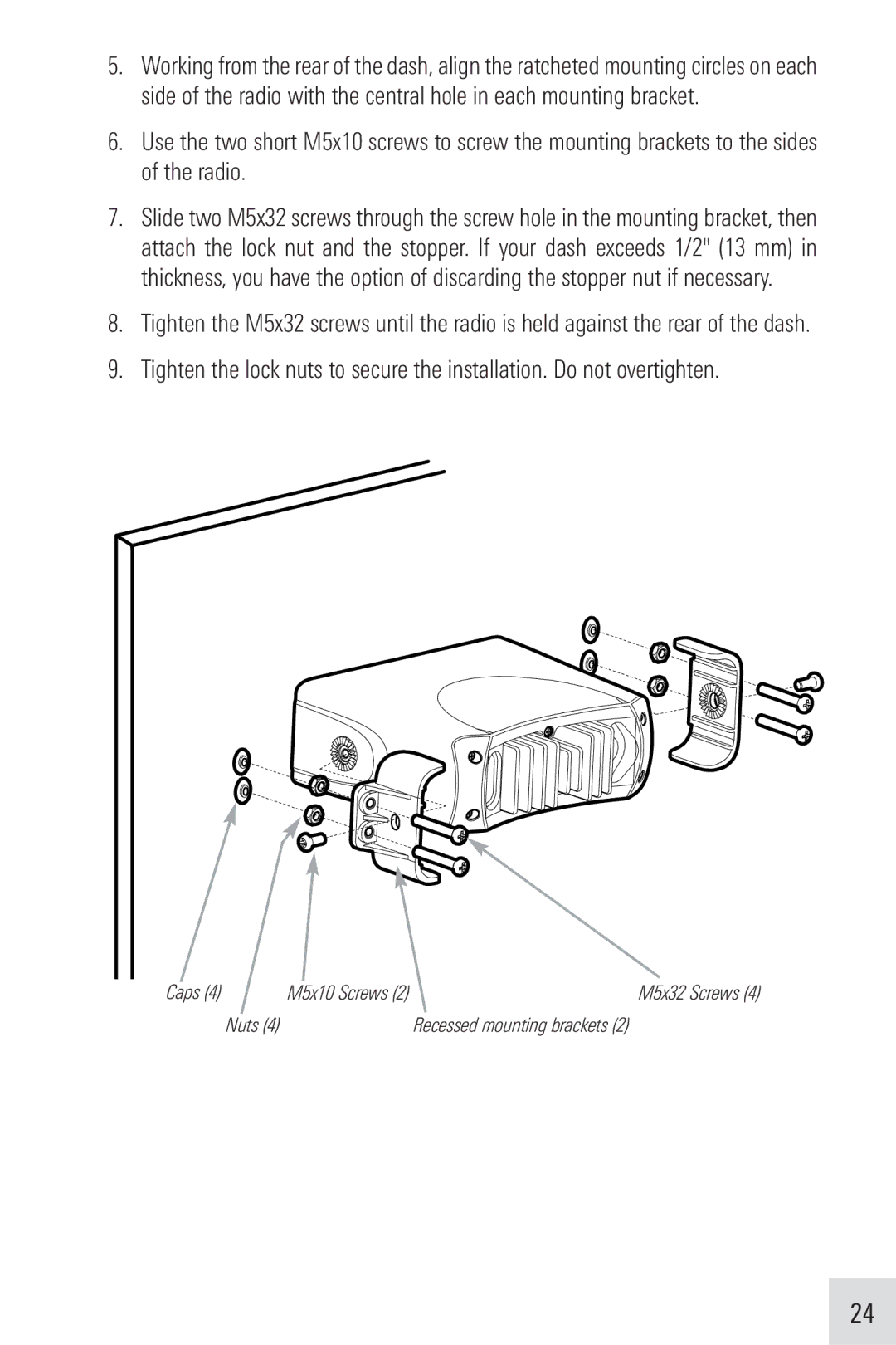 Humminbird VHF255SW manual Nuts Recessed mounting brackets 