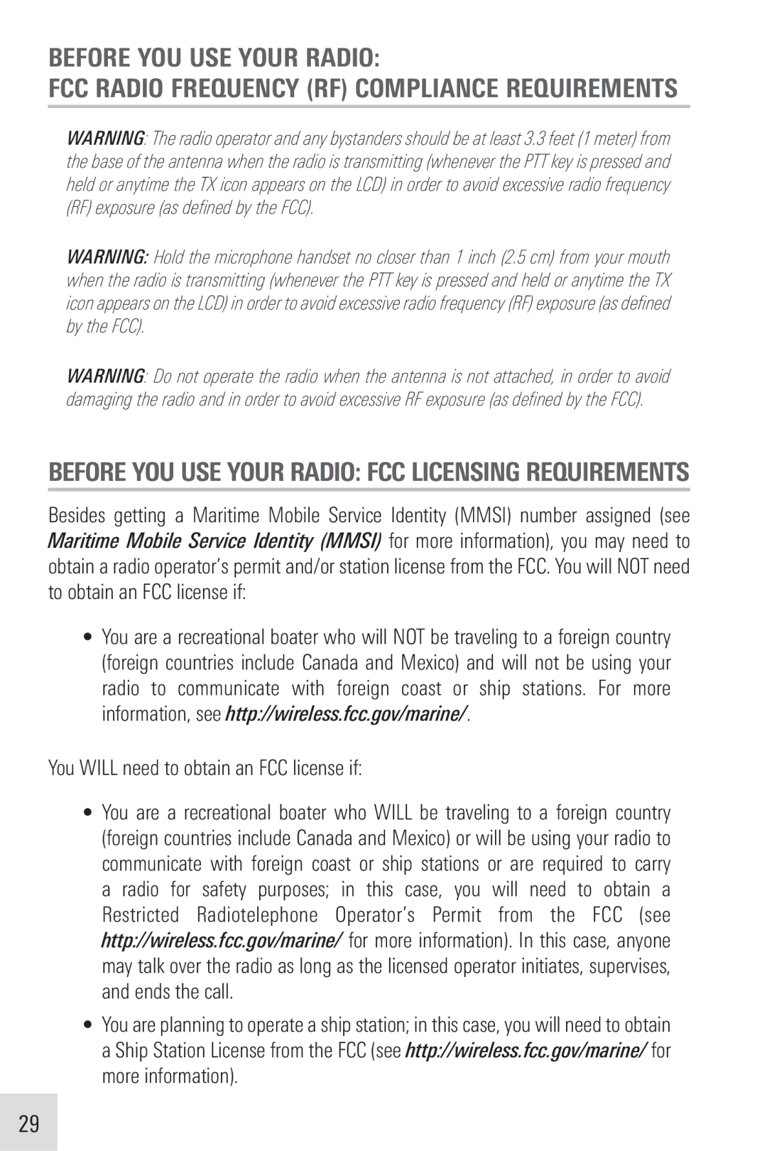 Humminbird VHF255SW manual Before YOU USE Your Radio, You will need to obtain an FCC license if 