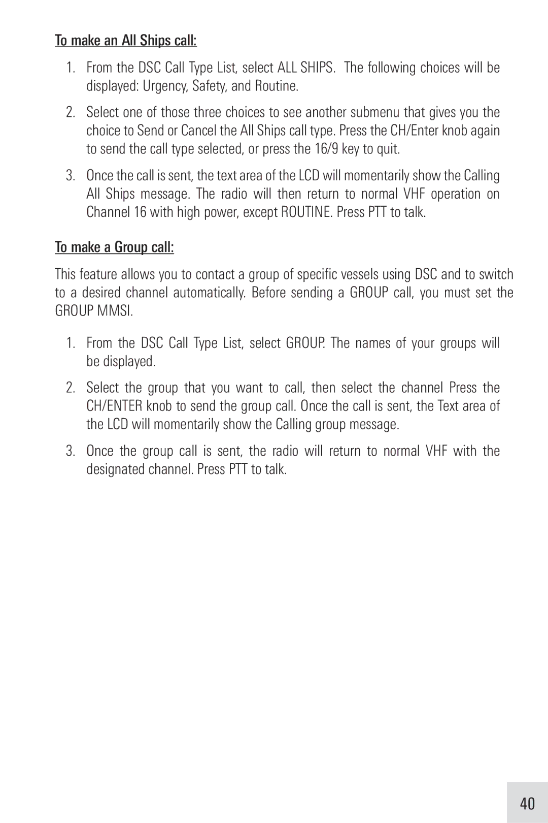 Humminbird VHF255SW manual To make a Group call, Group Mmsi 