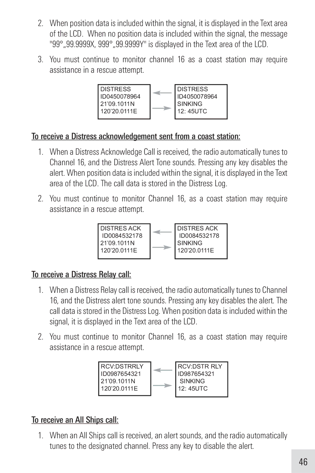 Humminbird VHF255SW manual To receive a Distress Relay call, To receive an All Ships call 