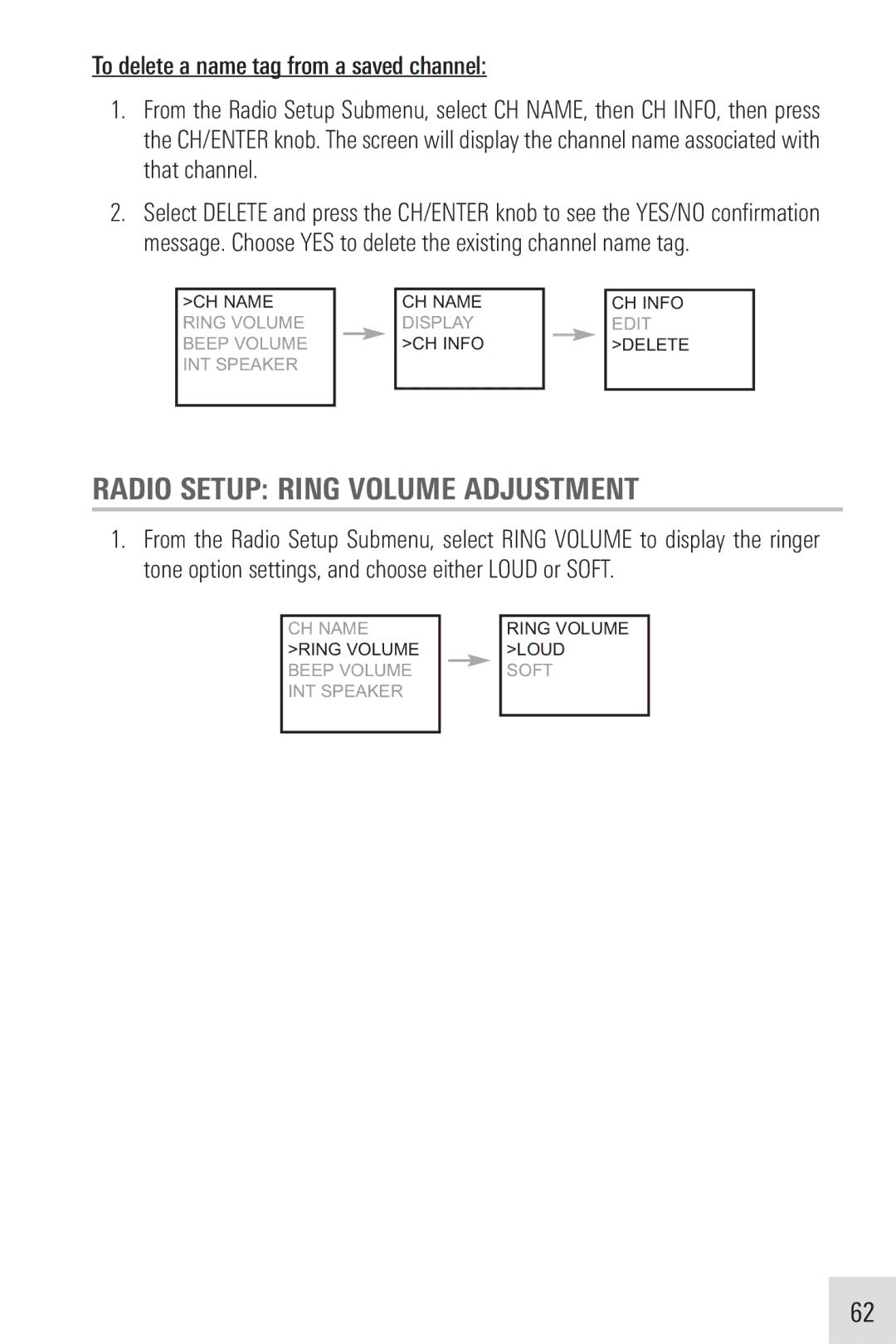 Humminbird VHF255SW manual Radio Setup Ring Volume Adjustment 