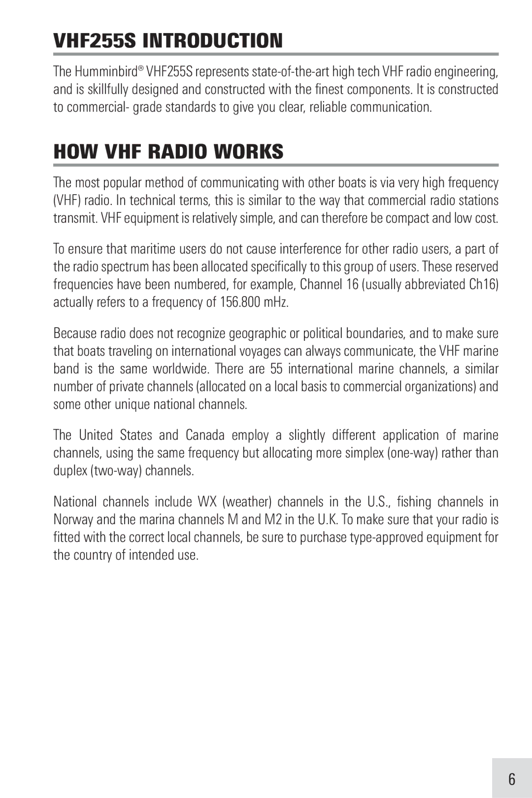 Humminbird VHF255SW manual VHF255S Introduction, HOW VHF Radio Works 