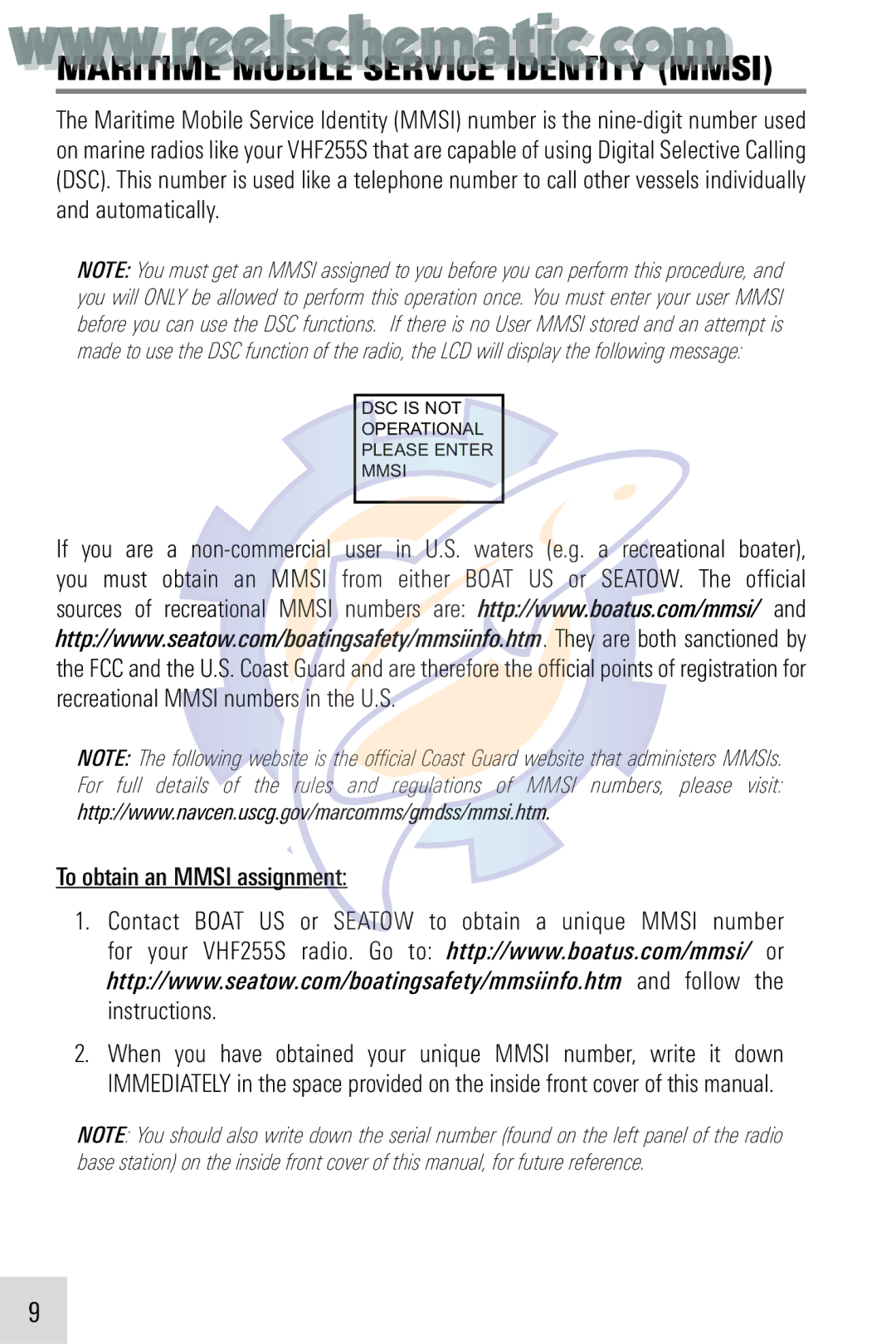 Humminbird VHF255SW manual Maritime Mobile Service Identity Mmsi, To obtain an Mmsi assignment 