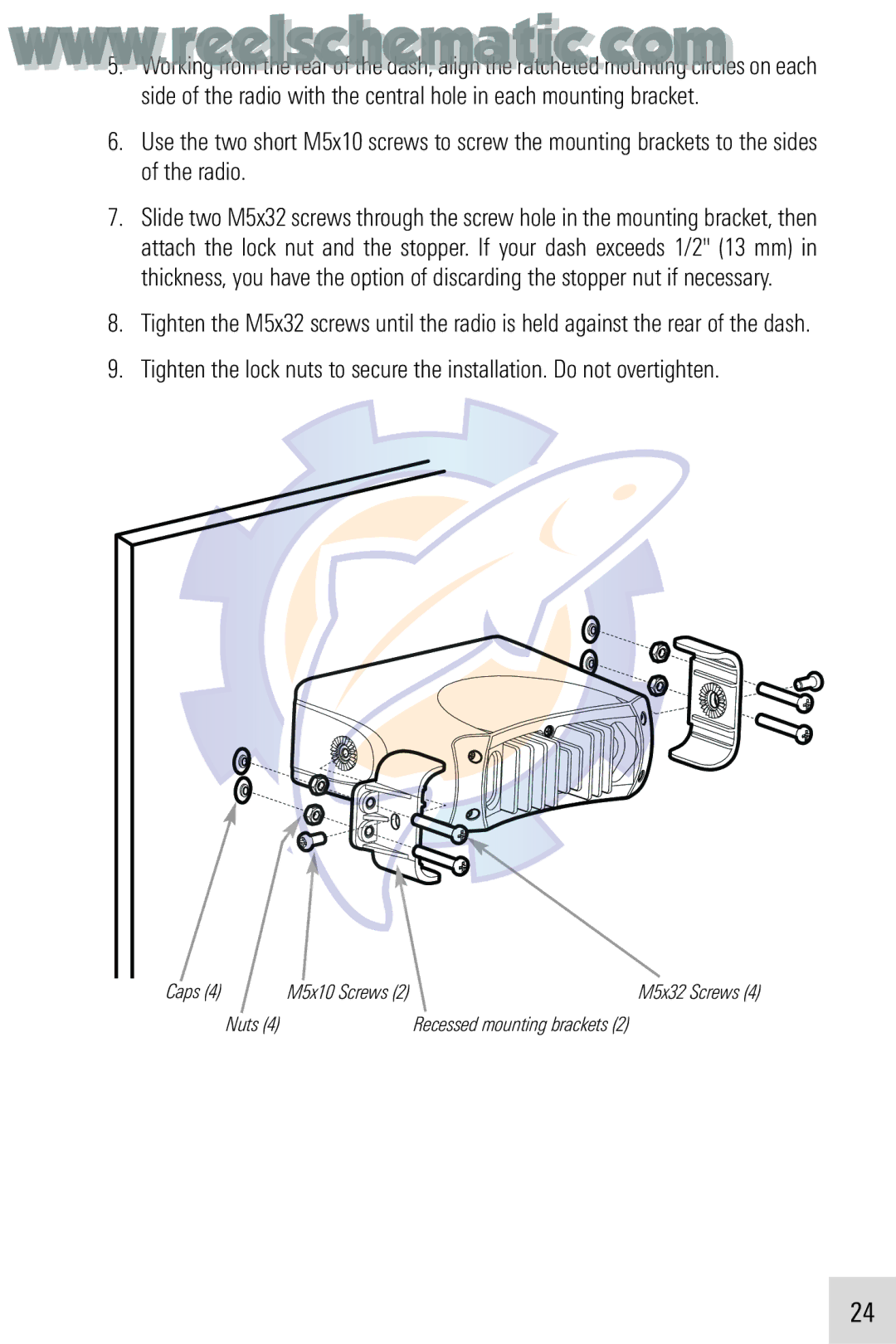 Humminbird VHF255SW manual Nuts Recessed mounting brackets 