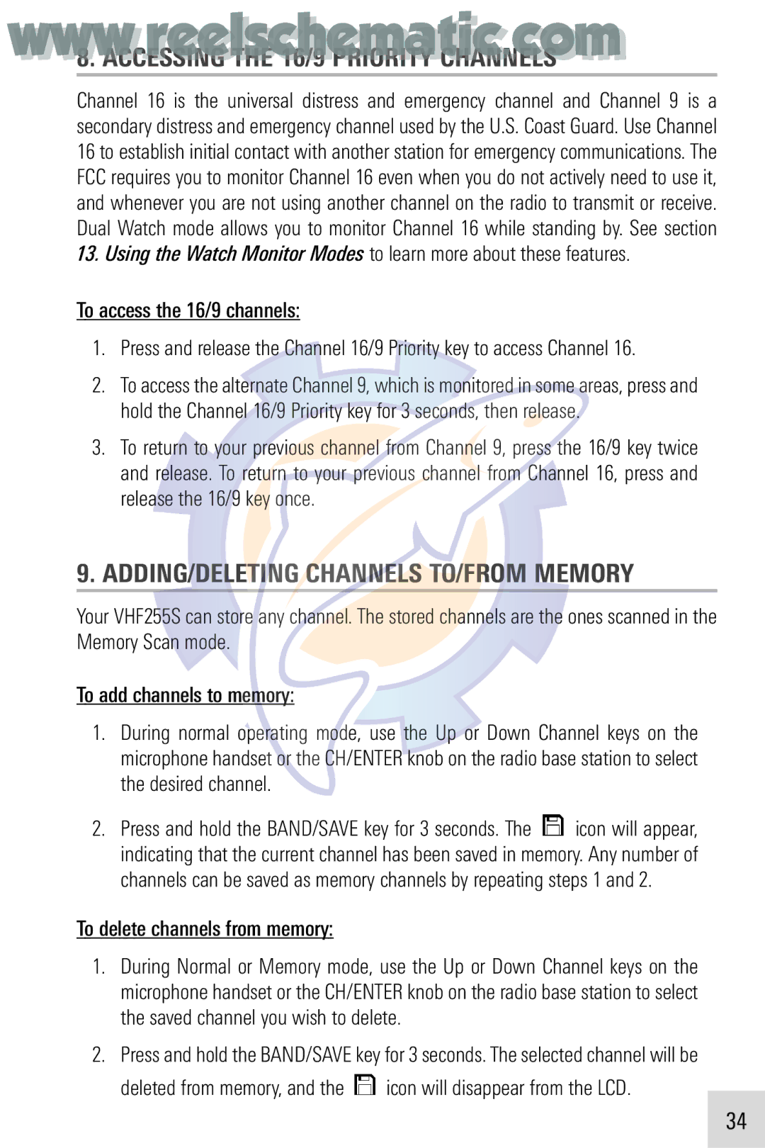 Humminbird VHF255SW manual Accessing the 16/9 Priority Channels, ADDING/DELETING Channels TO/FROM Memory 