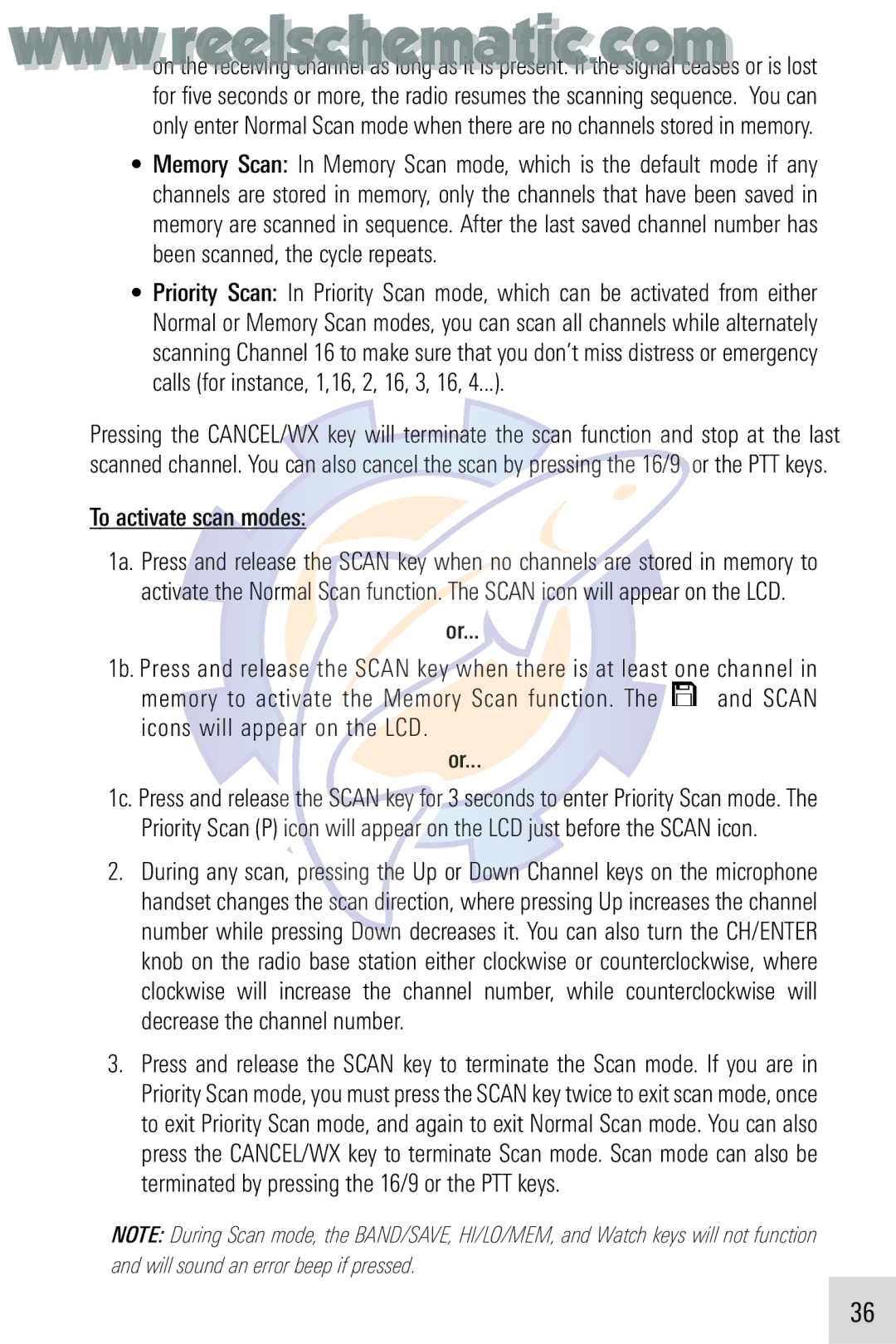 Humminbird VHF255SW manual To activate scan modes 