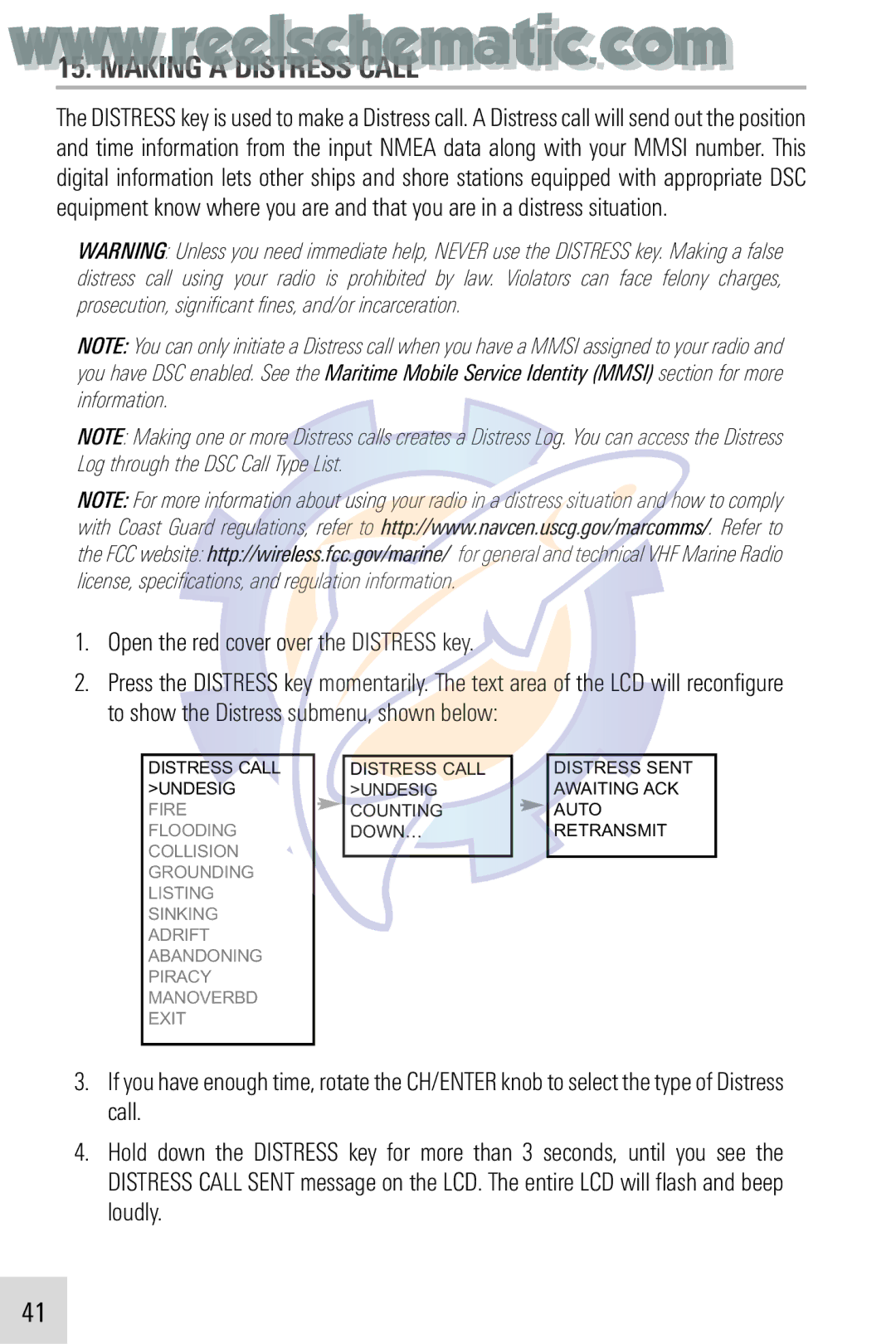 Humminbird VHF255SW manual Making a Distress Call, Open the red cover over the Distress key 