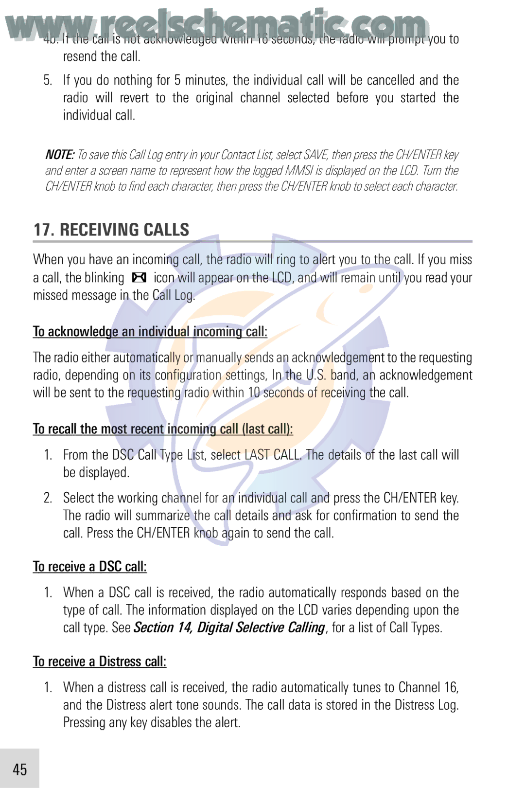 Humminbird VHF255SW manual Receiving Calls, To receive a DSC call, To receive a Distress call 