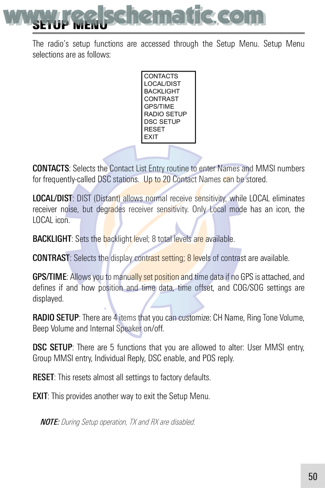 Humminbird VHF255SW manual Setup Menu 