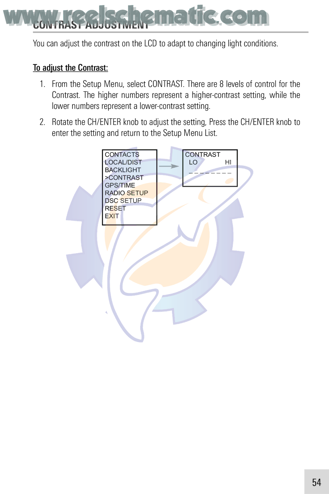 Humminbird VHF255SW manual Contrast Adjustment, To adjust the Contrast 