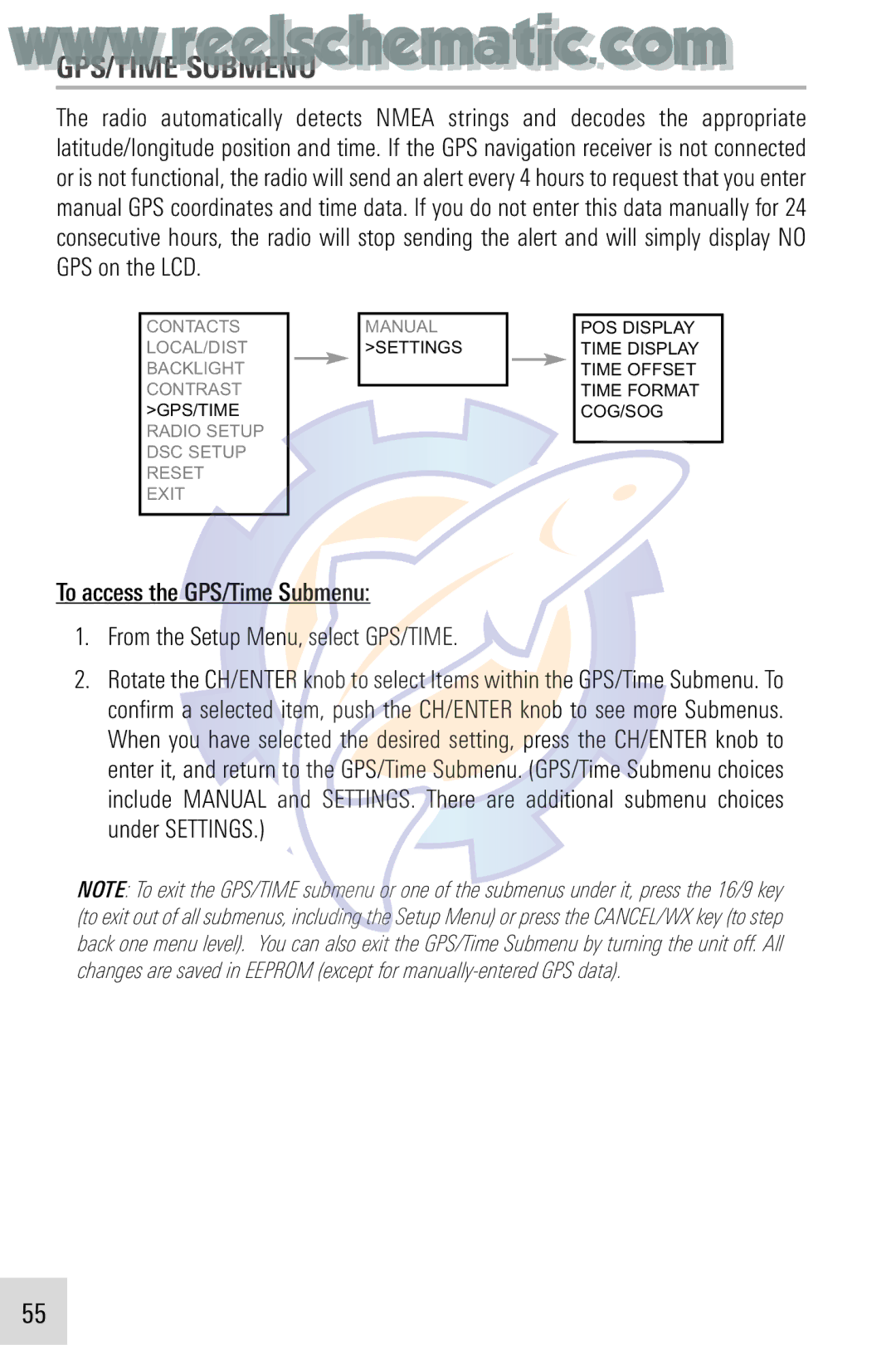 Humminbird VHF255SW manual GPS/TIME Submenu 