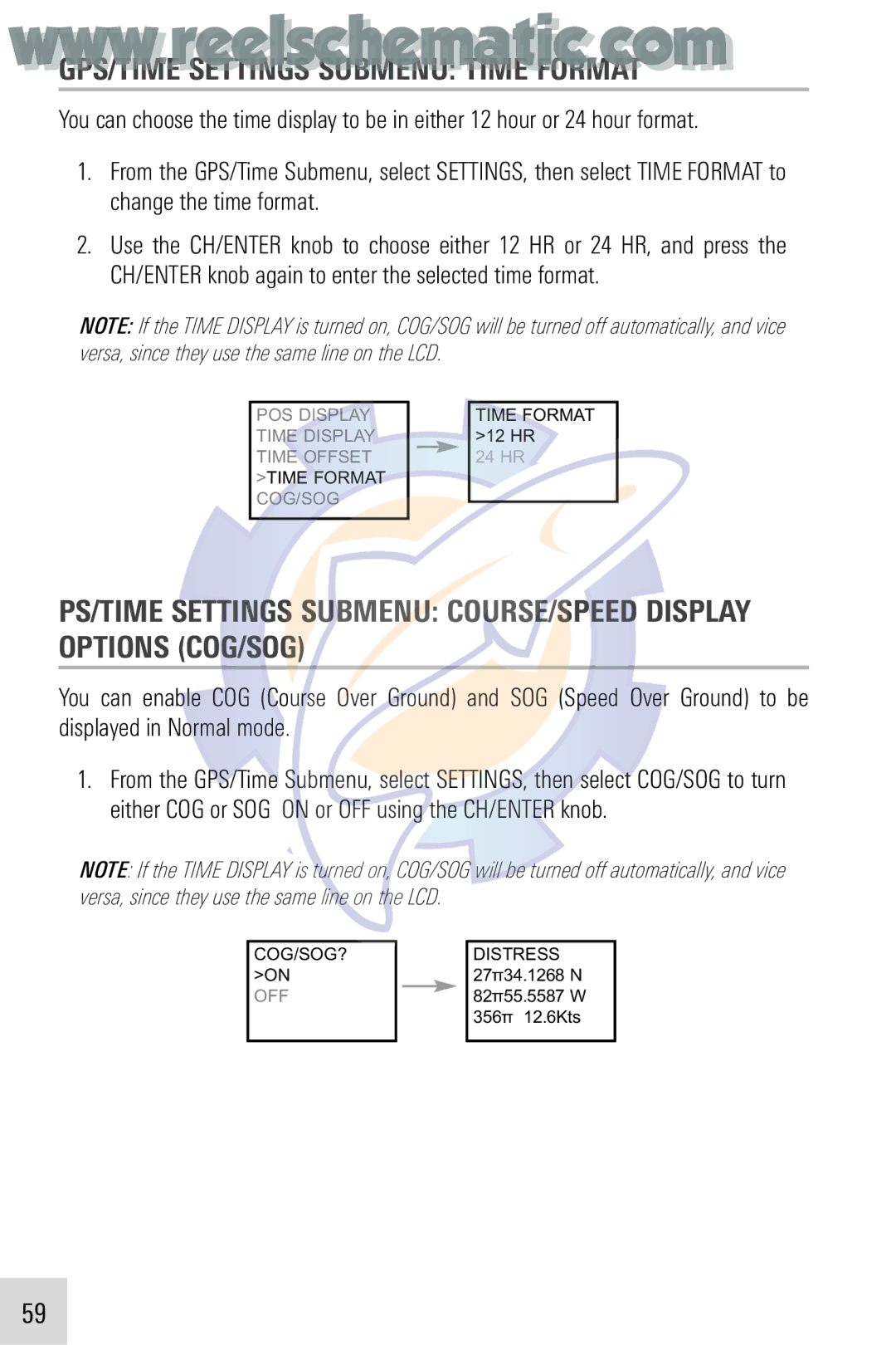 Humminbird VHF255SW manual GPS/TIME Settings Submenu Time Format 