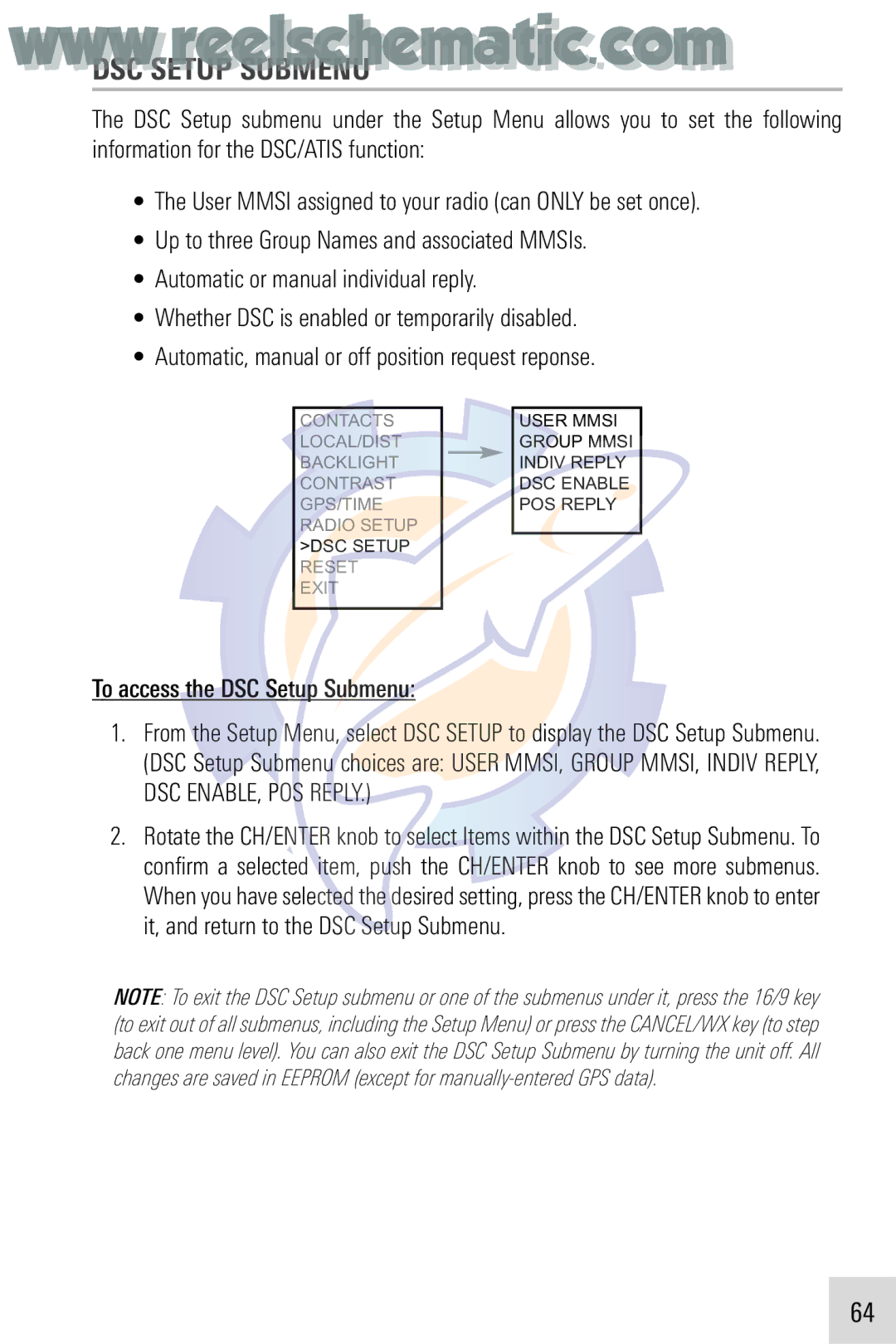 Humminbird VHF255SW manual To access the DSC Setup Submenu 