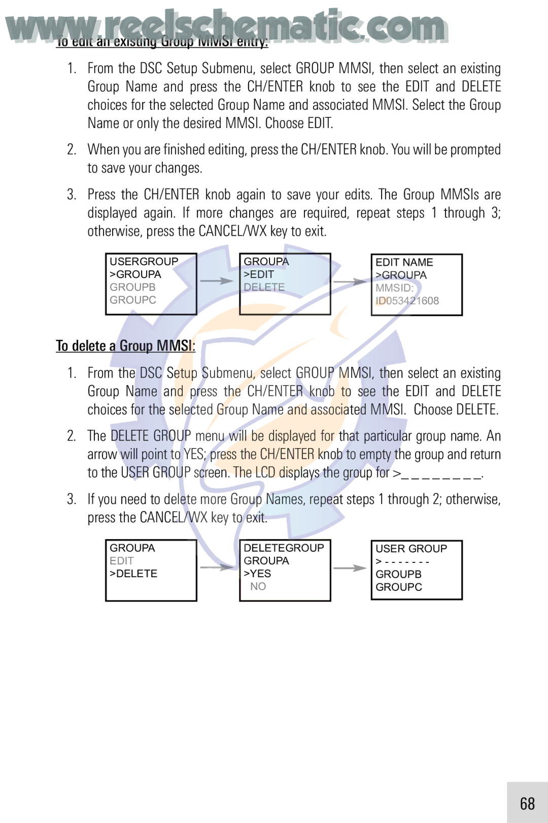 Humminbird VHF255SW manual To edit an existing Group Mmsi entry, To delete a Group Mmsi 