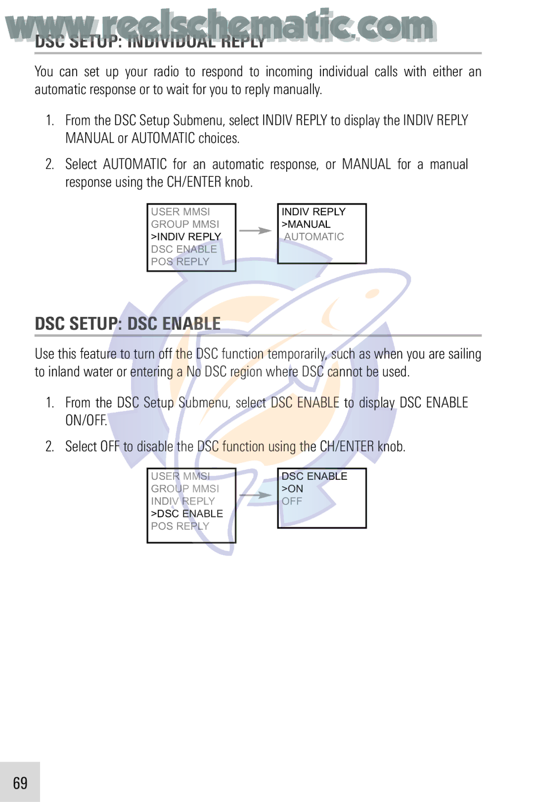 Humminbird VHF255SW manual DSC Setup Individual Reply, DSC Setup DSC Enable 