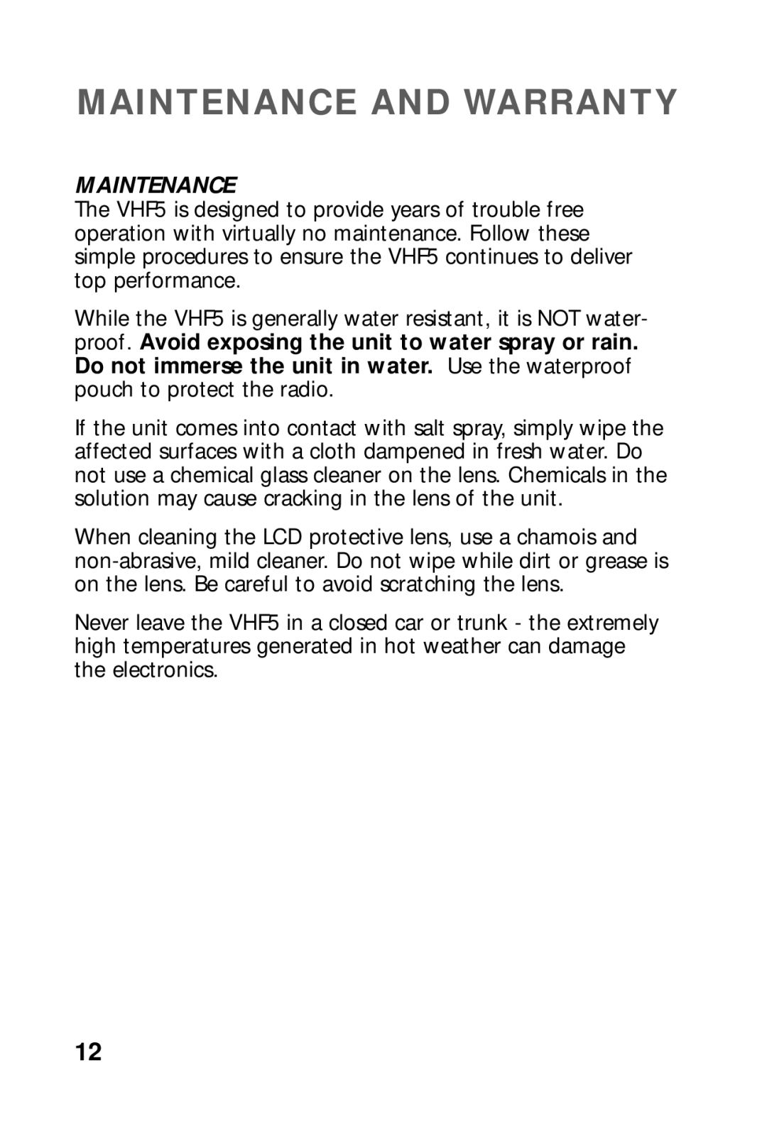 Humminbird VHF5 manual Maintenance and Warranty 