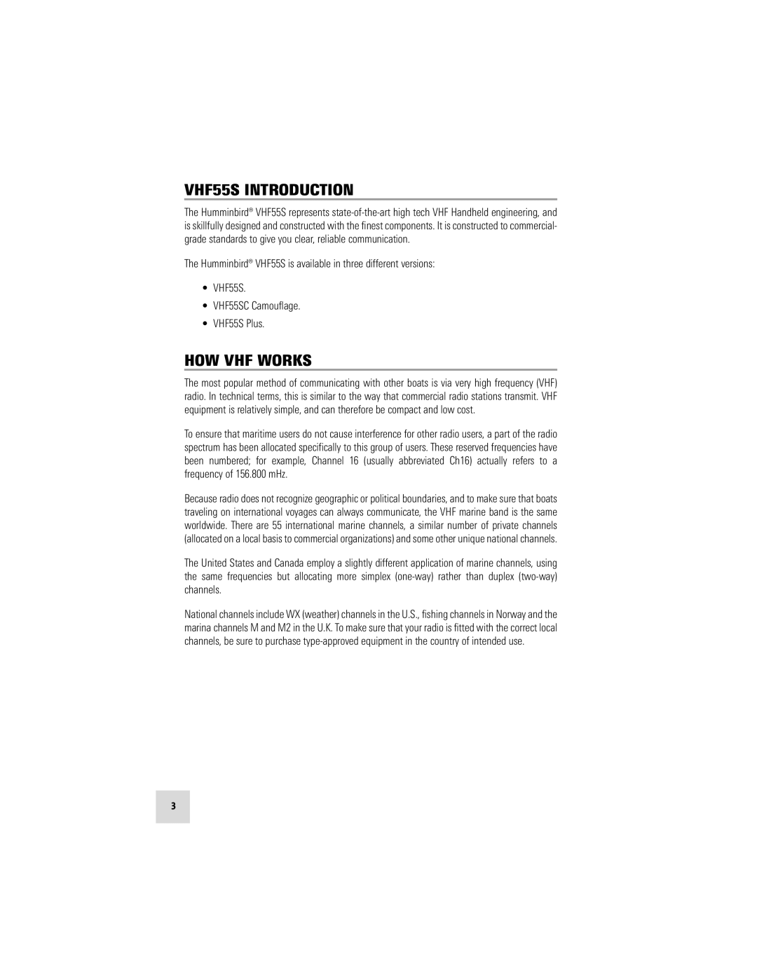 Humminbird manual VHF55S Introduction, HOW VHF Works 