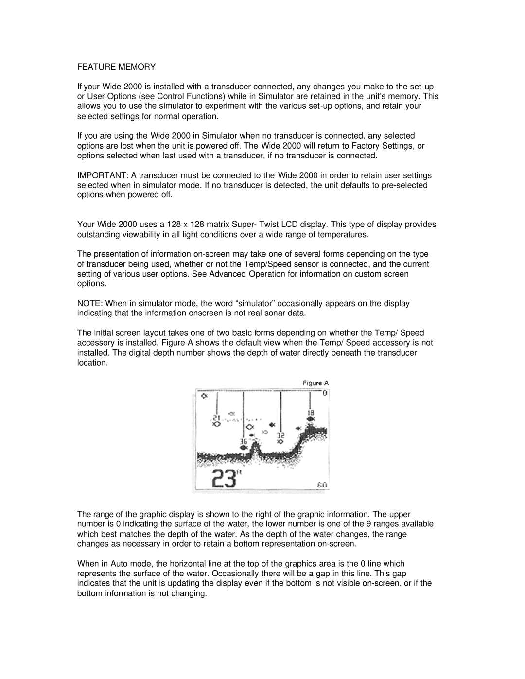 Humminbird Wide 2000 manual Feature Memory 