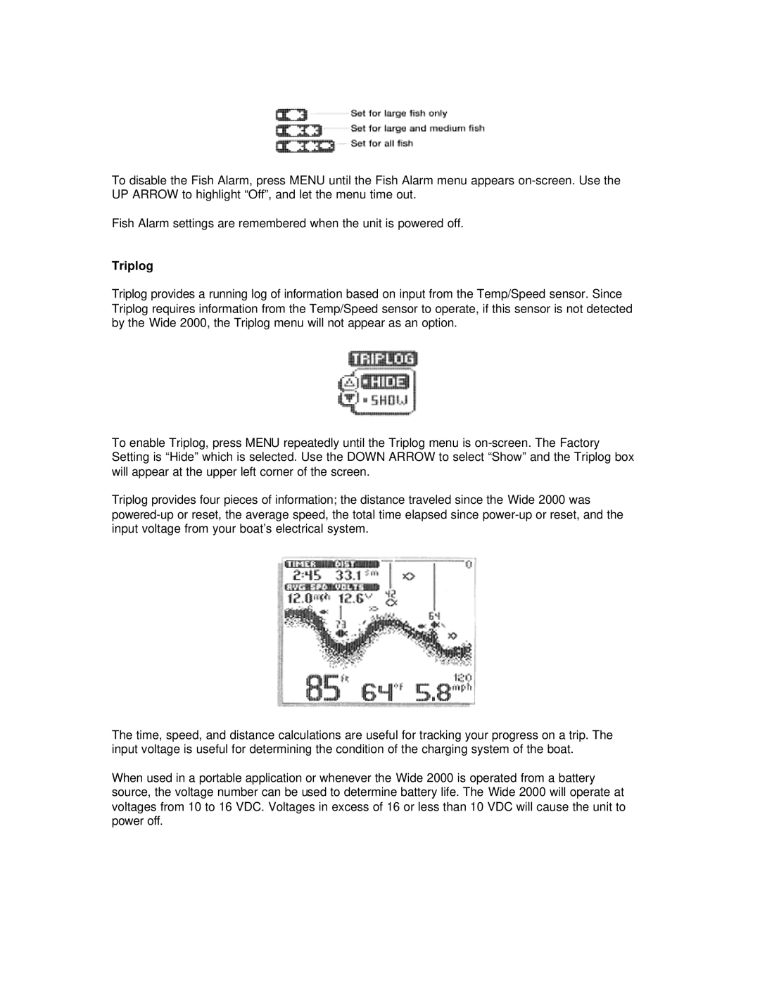 Humminbird Wide 2000 manual Triplog 