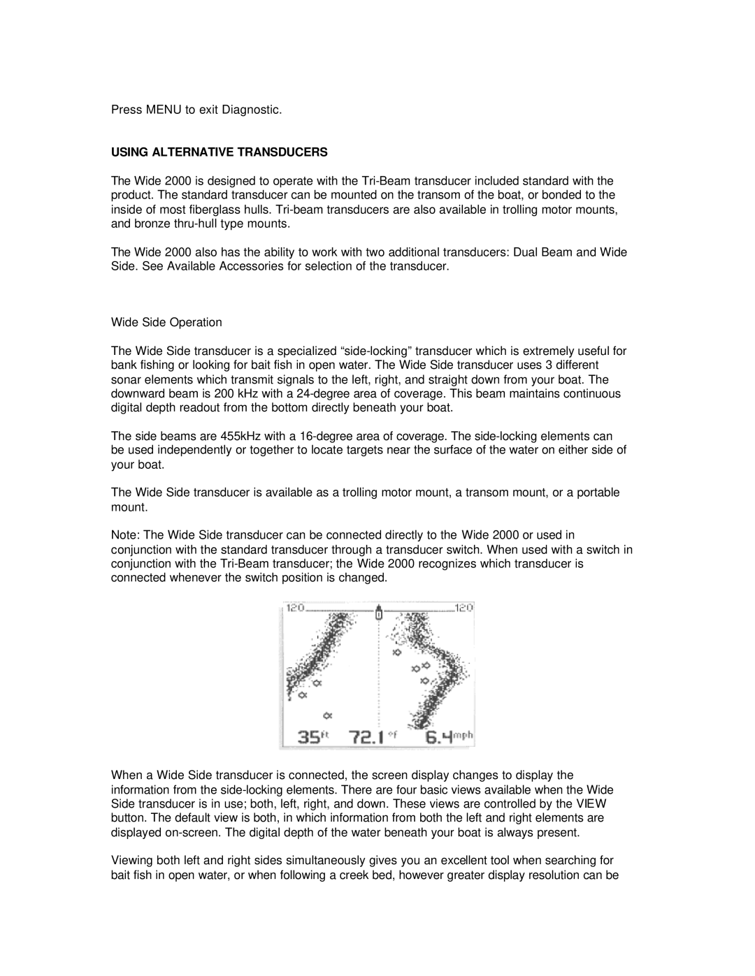 Humminbird Wide 2000 manual Using Alternative Transducers 