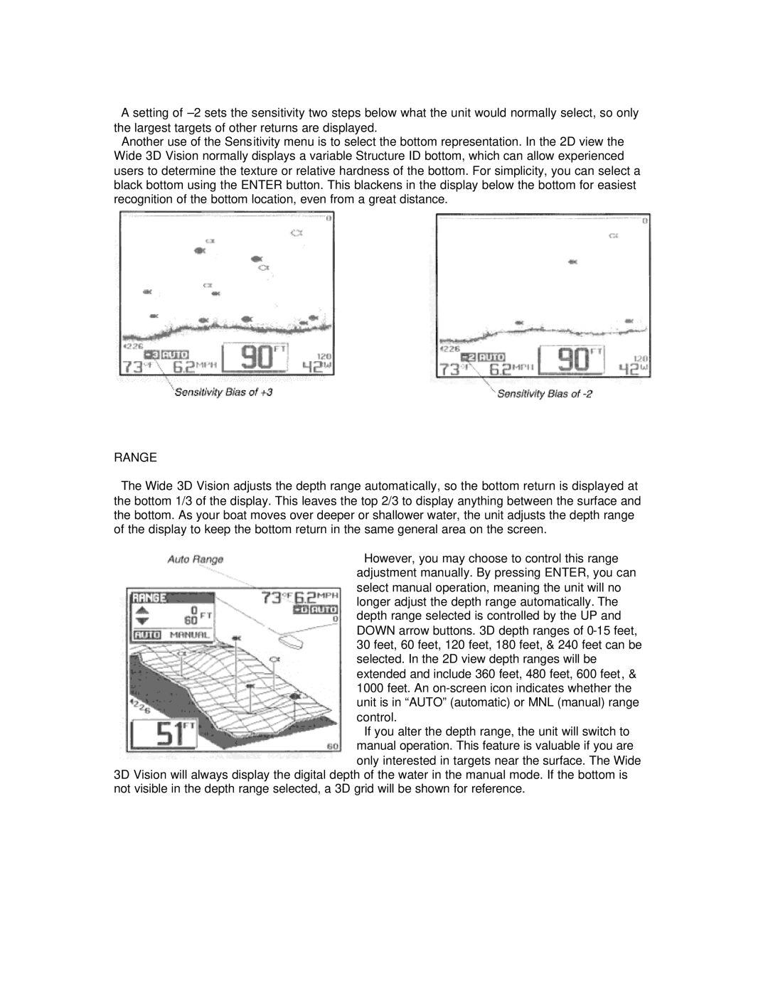 Humminbird Wide 3D Vision manual Range 