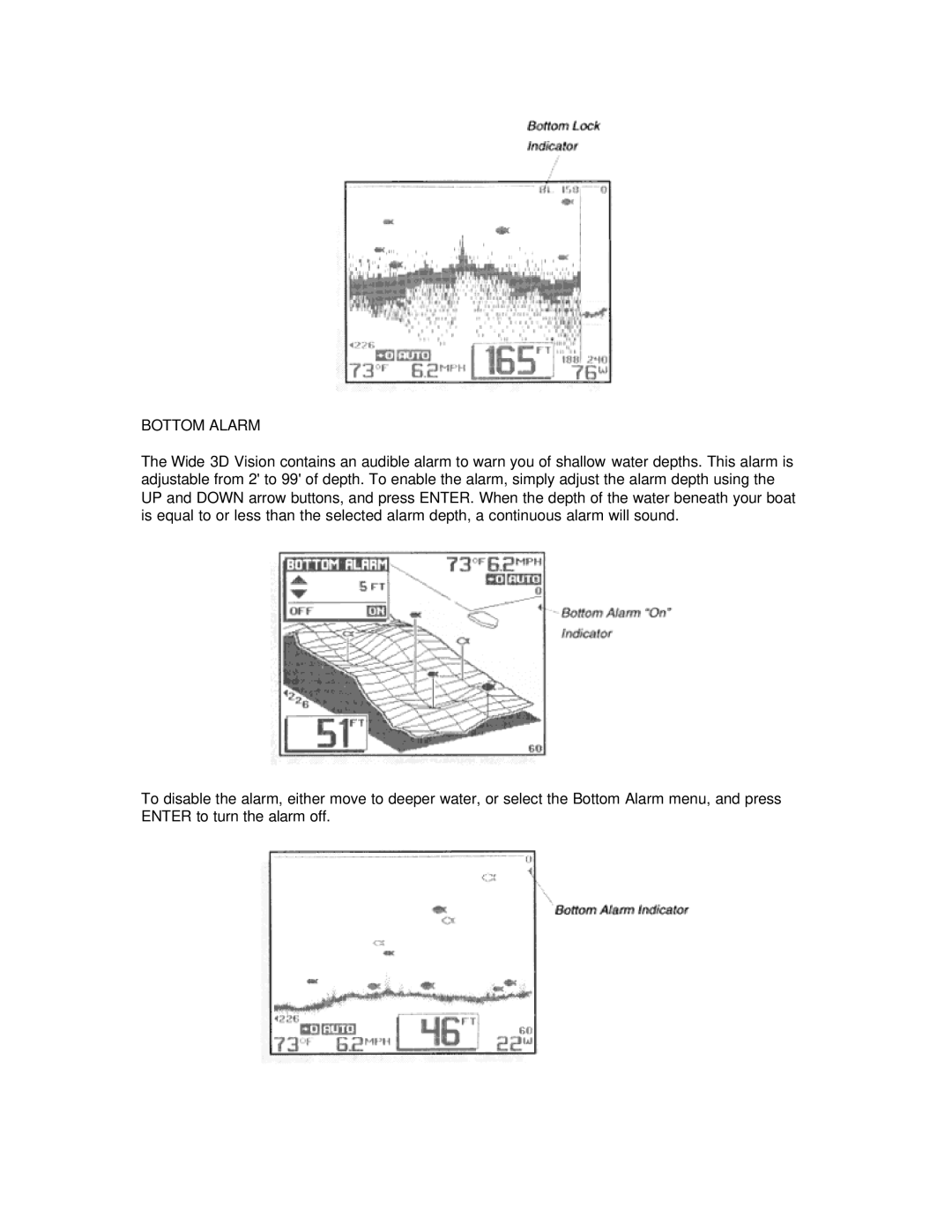 Humminbird Wide 3D Vision manual Bottom Alarm 