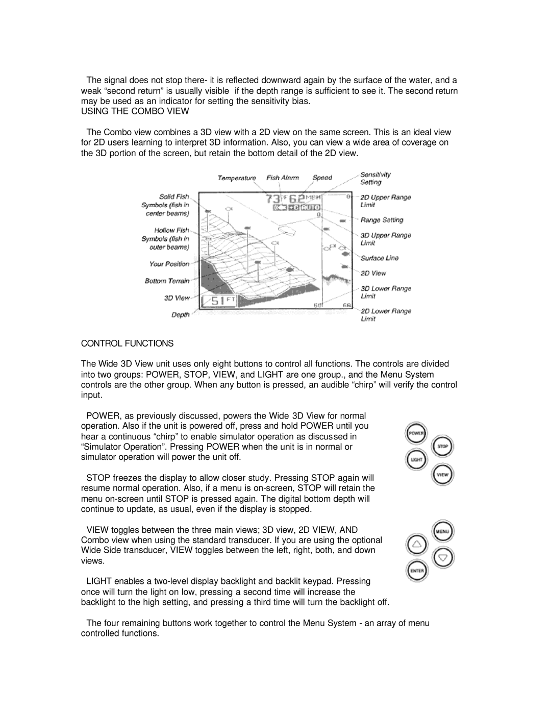 Humminbird Wide 3D manual Using the Combo View, Control Functions 