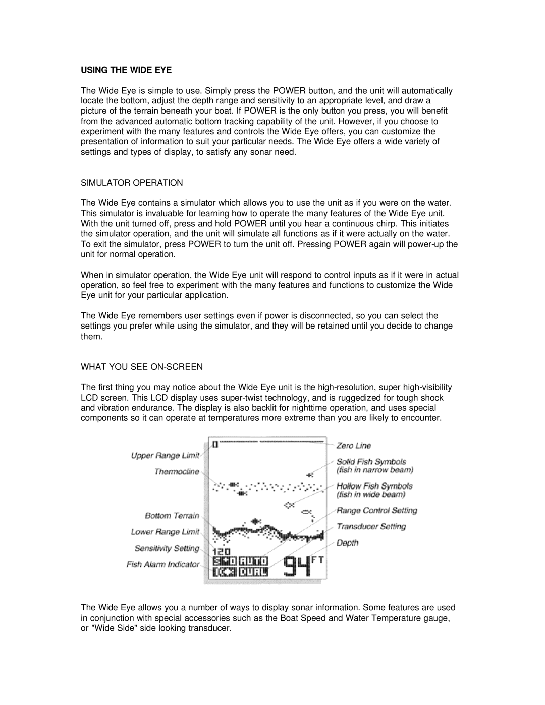 Humminbird Wide Eye manual Using the Wide EYE 