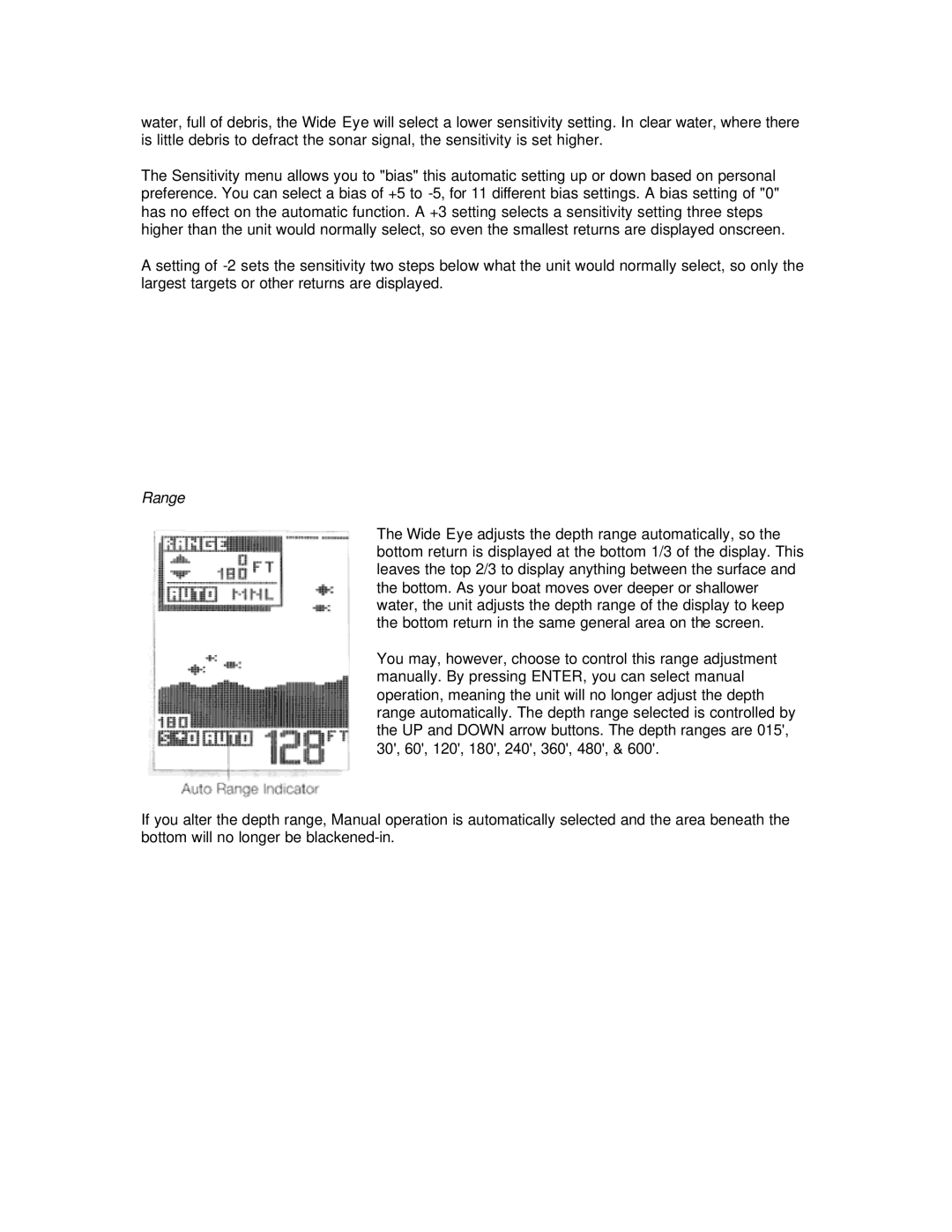 Humminbird Wide Eye manual Range 