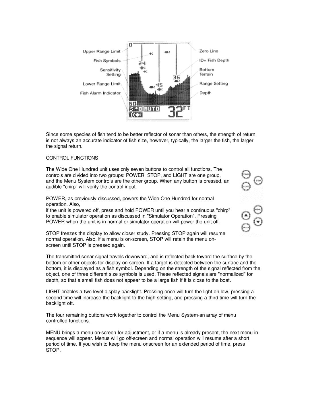 Humminbird Wide One manual Control Functions 