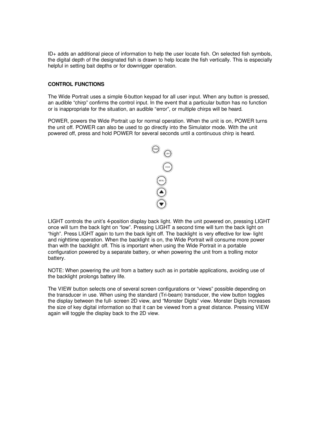 Humminbird Wide Portrait manual Control Functions 