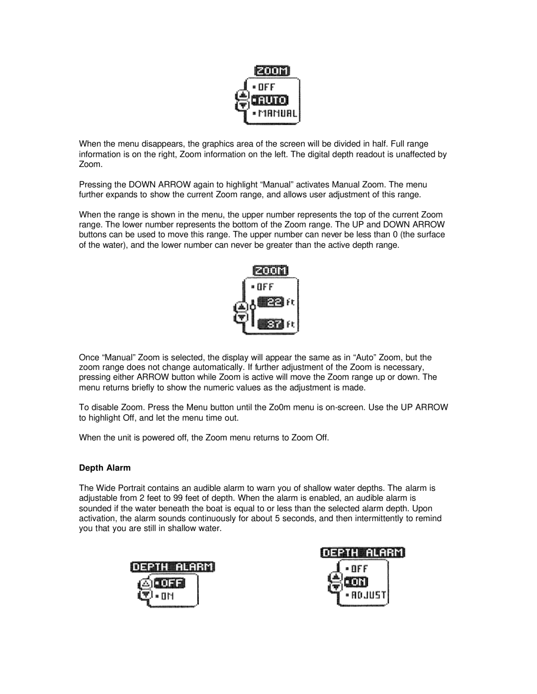 Humminbird Wide Portrait manual Depth Alarm 