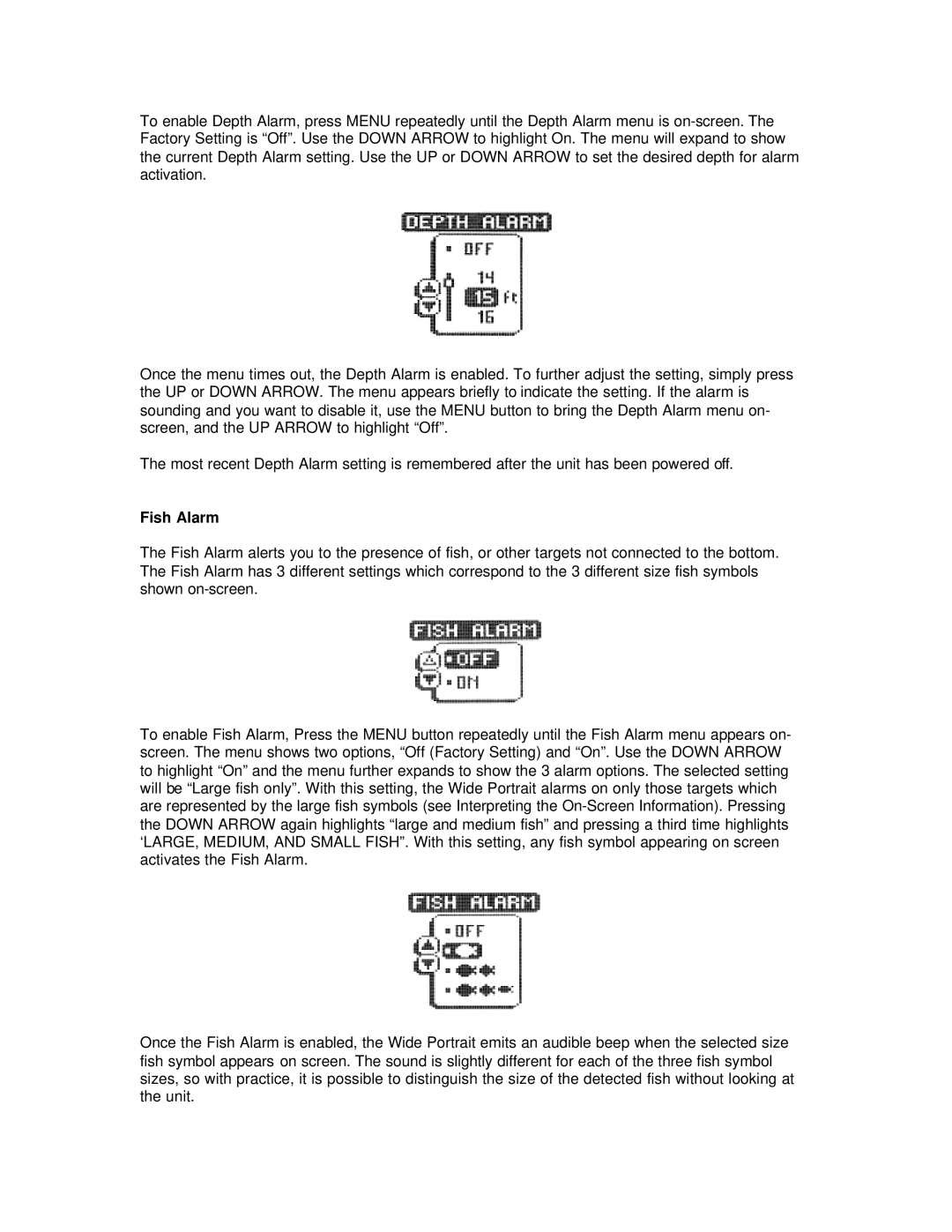 Humminbird Wide Portrait manual Fish Alarm 