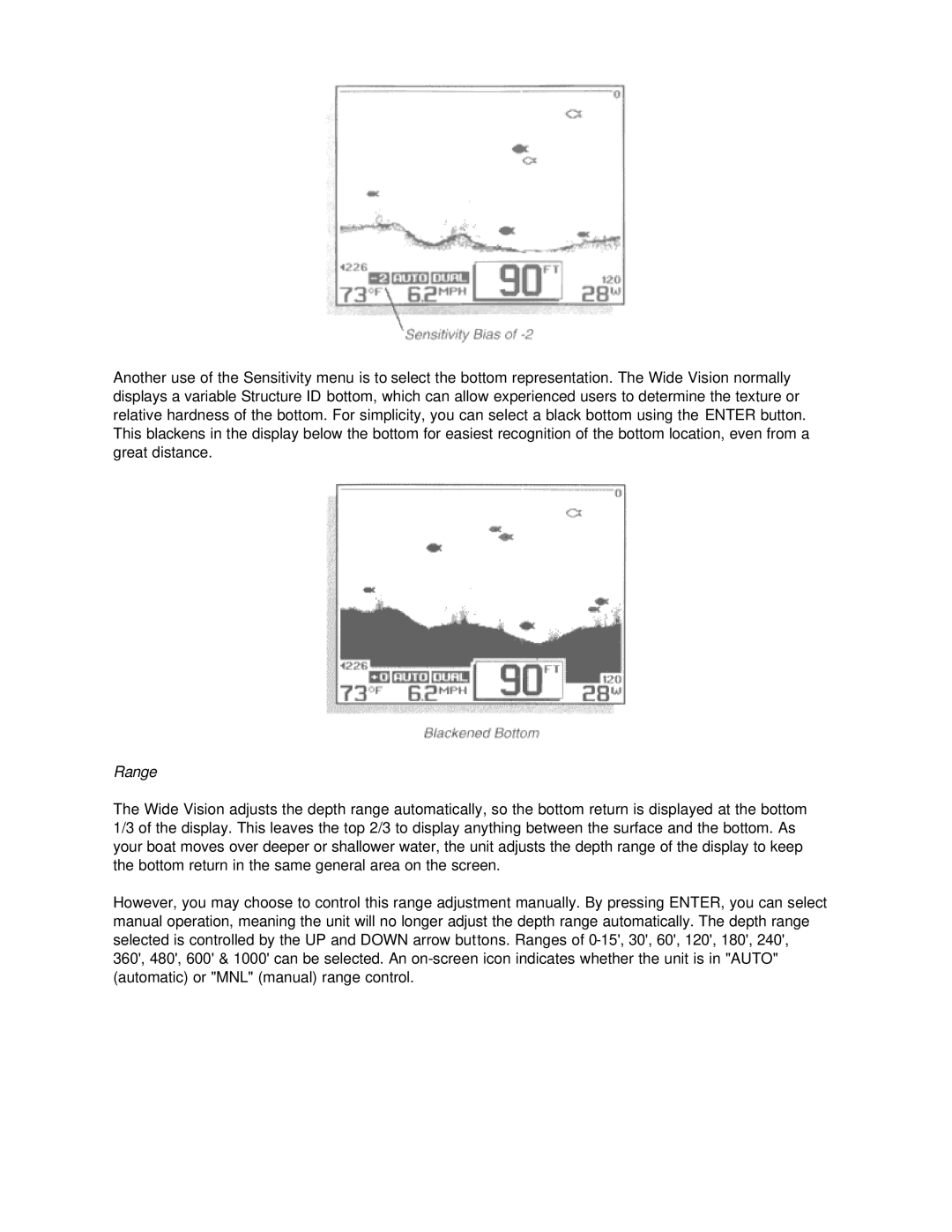 Humminbird Wide Vision manual Range 