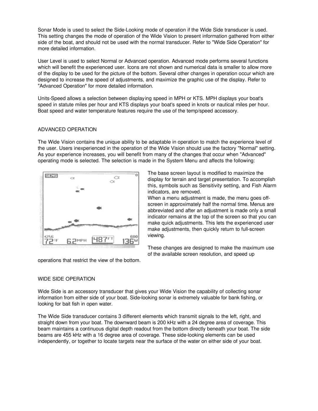 Humminbird Wide Vision manual Advanced Operation 