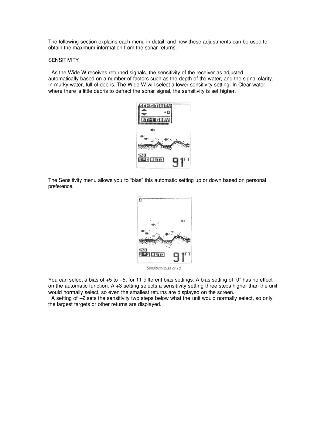 Humminbird Wide W manual Sensitivity 