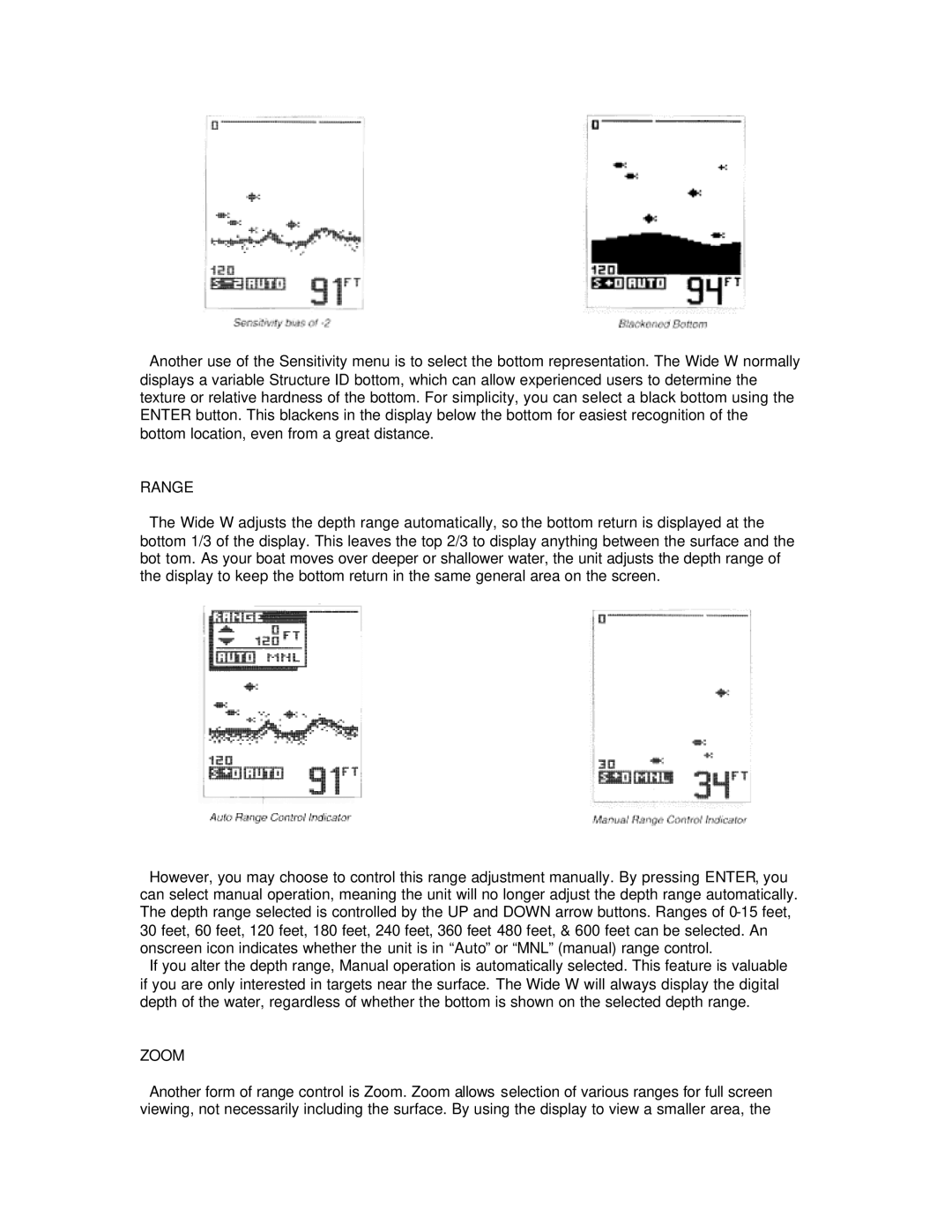 Humminbird Wide W manual Range, Zoom 