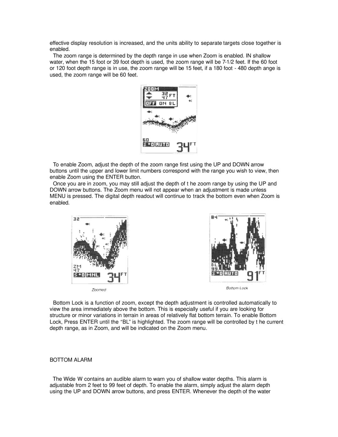 Humminbird Wide W manual Bottom Alarm 