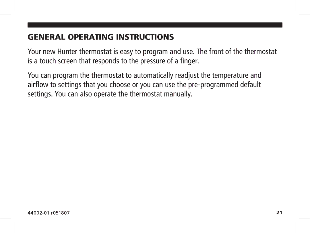 Hunter Fan 144860 manual General Operating Instructions 