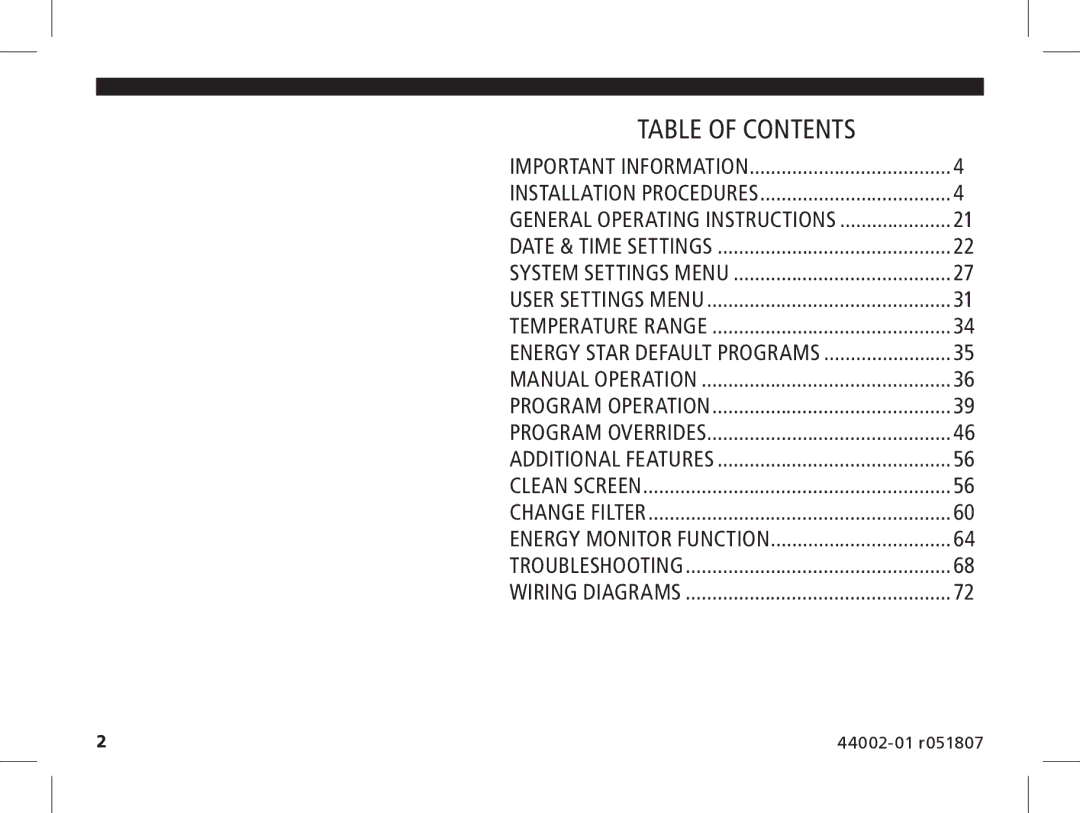 Hunter Fan 144860 manual Table of Contents 