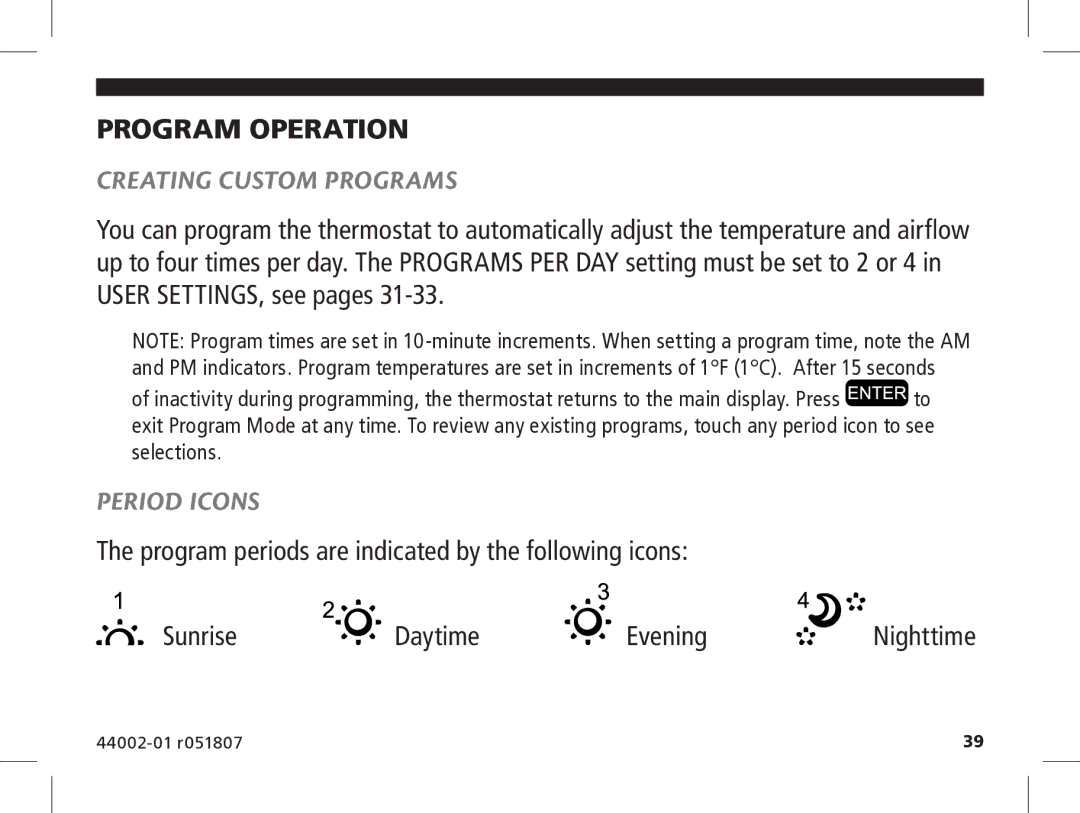 Hunter Fan 144860 manual Program Operation, Creating Custom Programs, Period Icons 