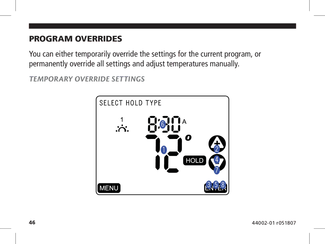 Hunter Fan 144860 manual Program Overrides, Temporary Override Settings 