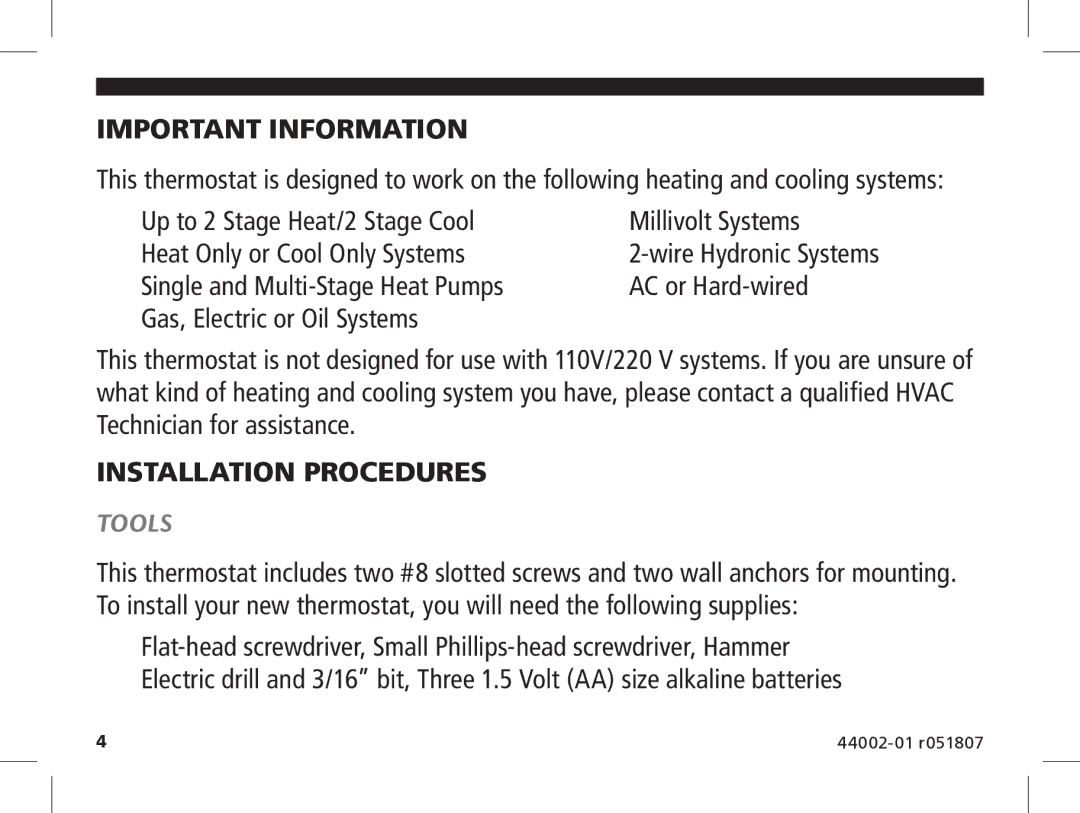 Hunter Fan 144860 manual Important Information, Installation Procedures, Tools 