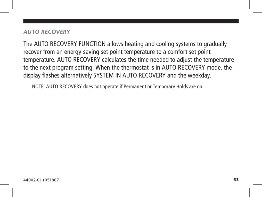 Hunter Fan 144860 manual Auto Recovery 