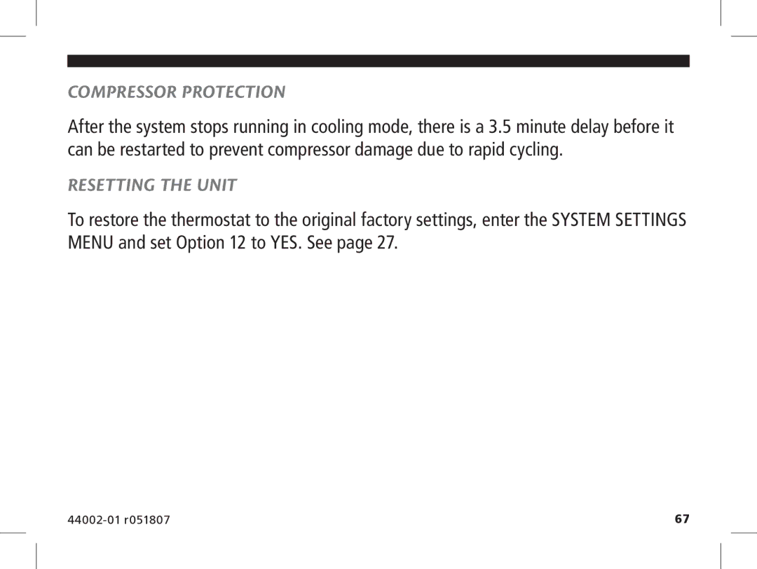 Hunter Fan 144860 manual Compressor Protection, Resetting the Unit 