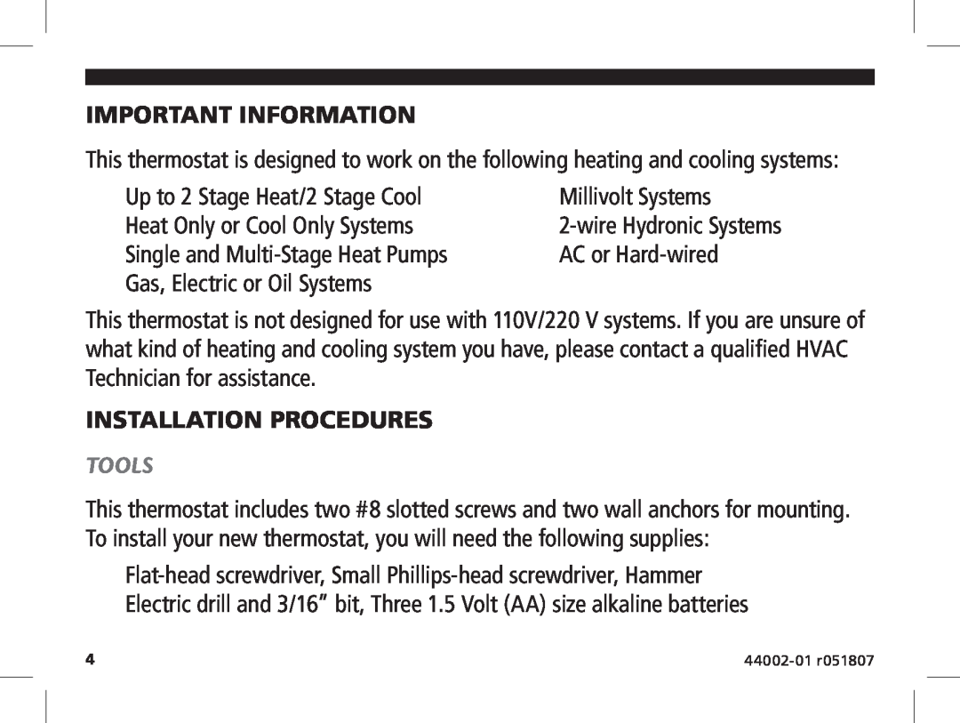 Hunter Fan 144860 manual Important Information, Installation Procedures, Tools 
