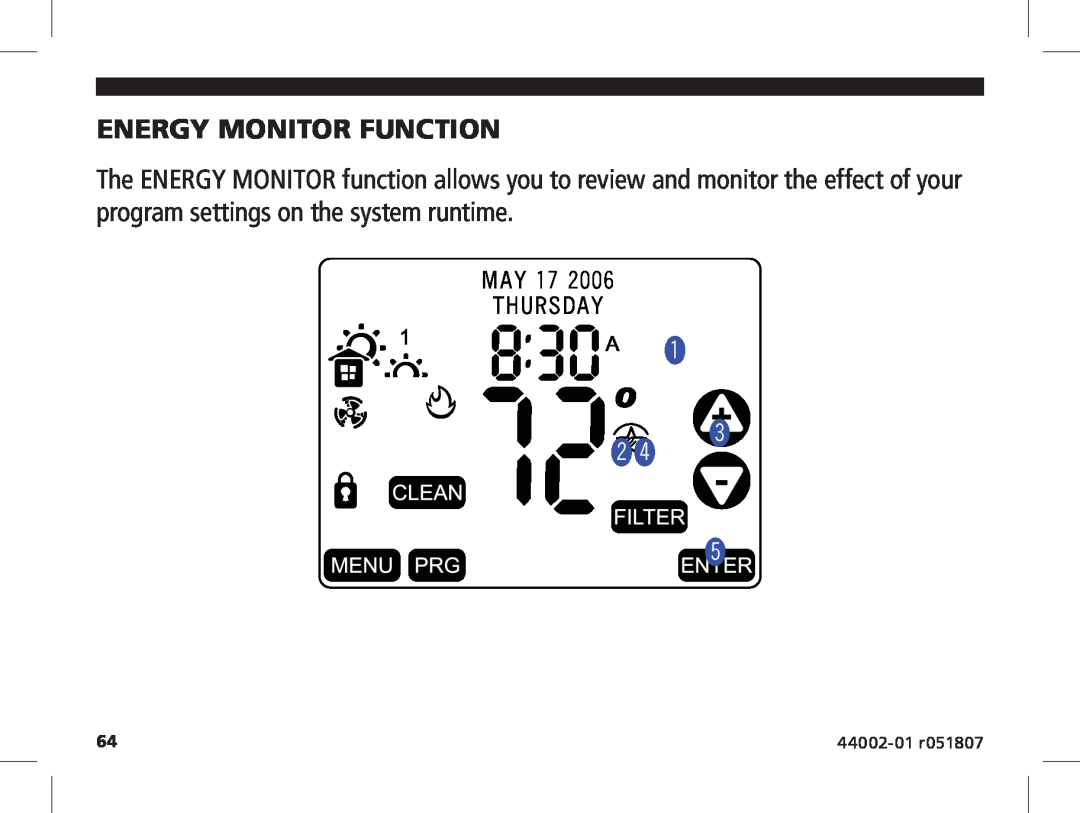 Hunter Fan 144860 manual Energy Monitor Function, MAY 17 THURSDAY, 44002-01 r051807 