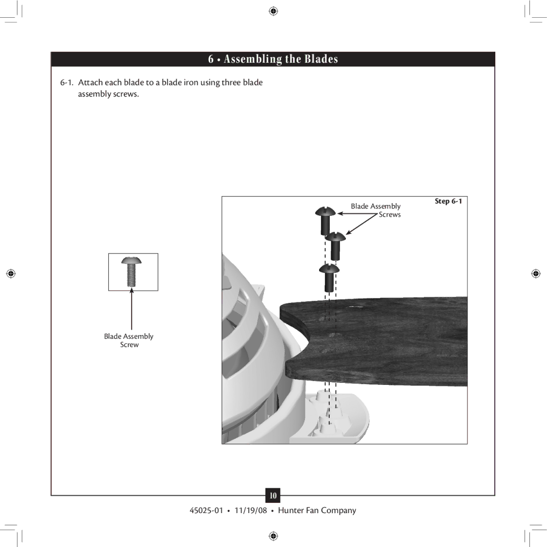 Hunter Fan 20490 installation manual Assembling the Blades 