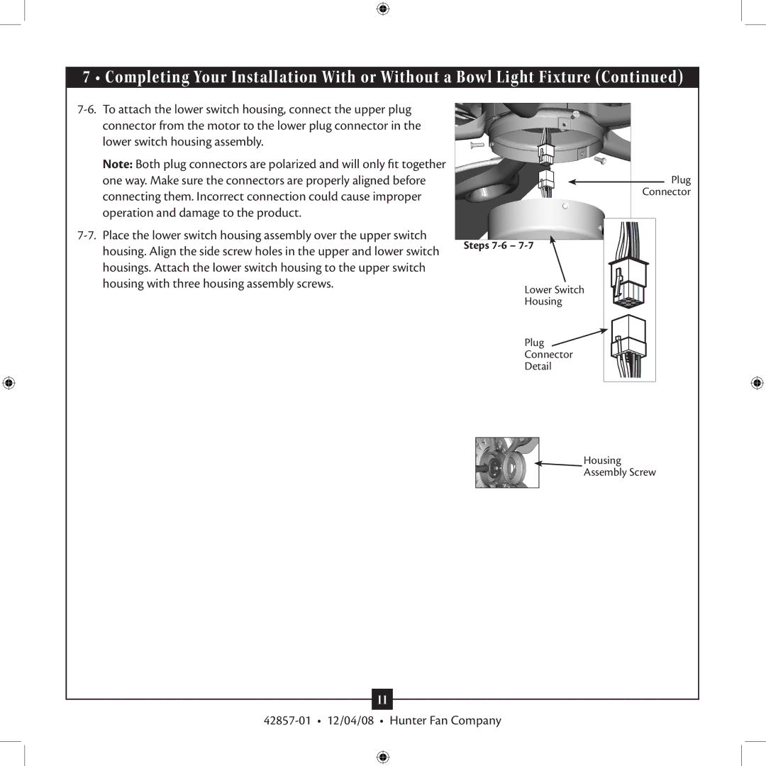 Hunter Fan 21322 installation manual Steps 7-6 